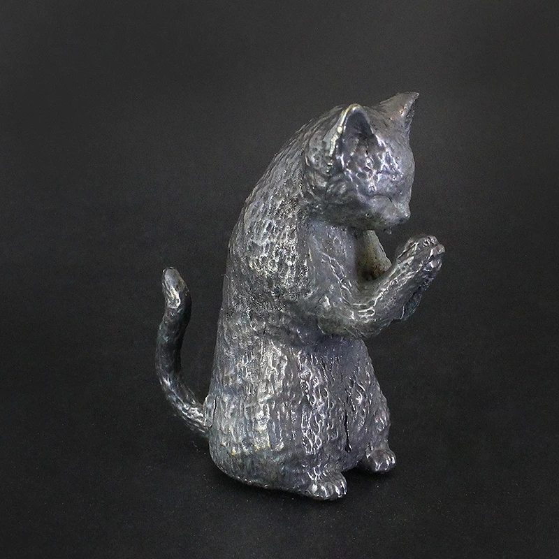 纯铜做旧小黑猫拜月站姿黑猫招财猫神秘猫咪手办模型摆件车载装饰