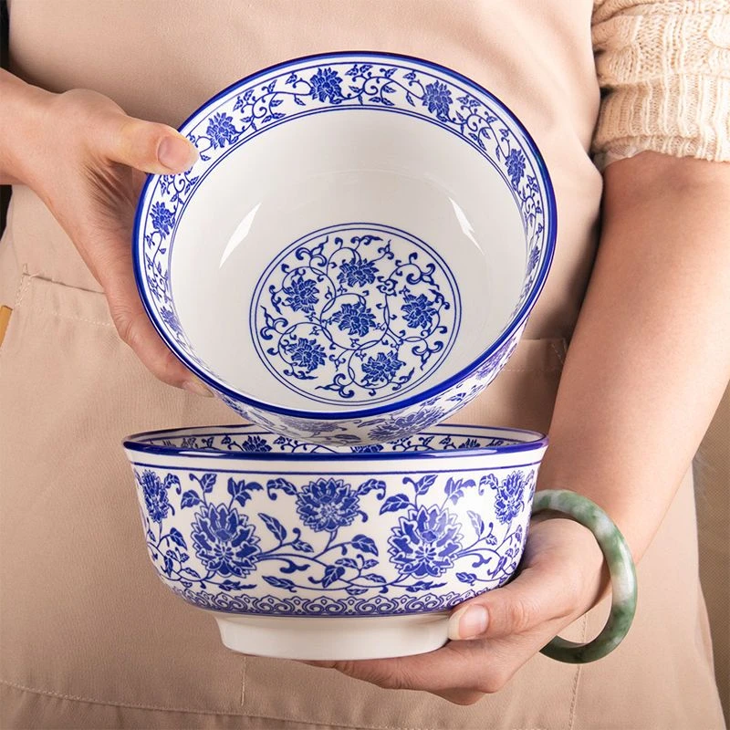 青花大面碗加厚陶瓷吃面专用碗汤碗大容量饭碗防烫釉下彩餐具面馆