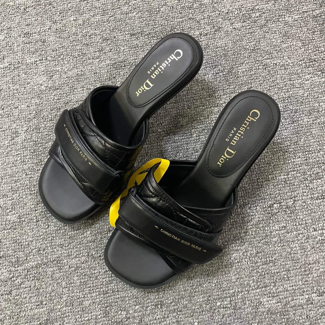 99新 DIOR/迪奥 Dio(r)evolution 魔术贴高跟一字拖鞋36码/13050