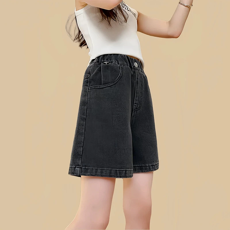 女孩牛仔夏季外穿新款大童黑色儿童牛仔女童休闲裤女童牛仔裤