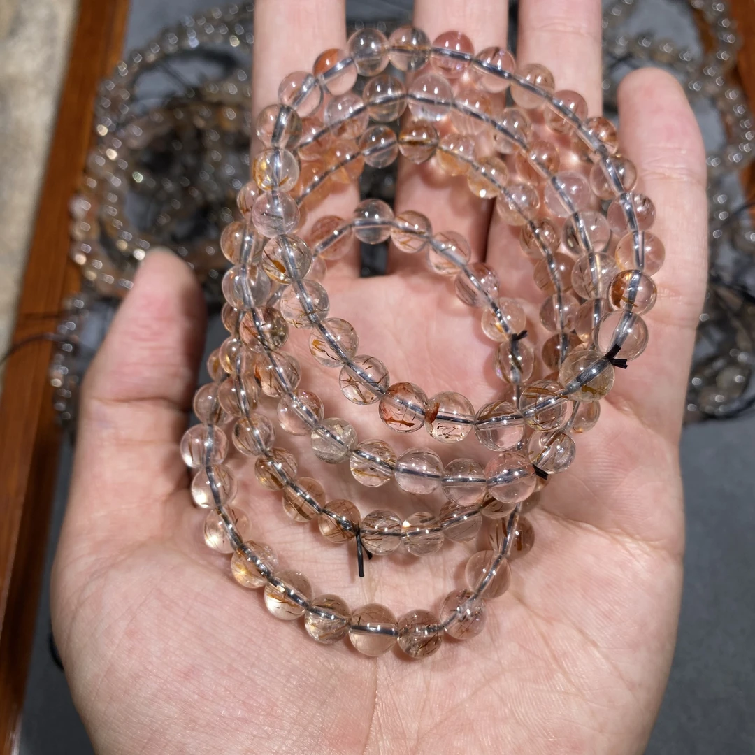 黑金超水晶冰飘 7mm手串 多样性发其一【SJ0066】