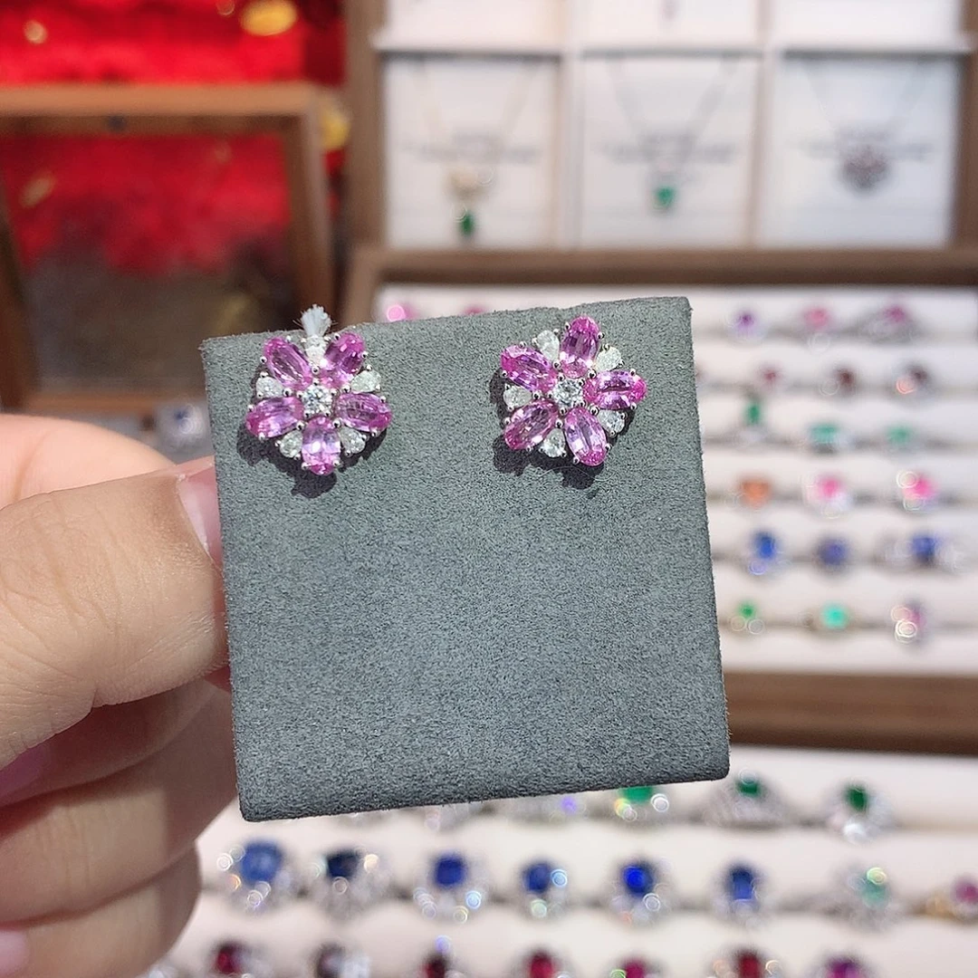 耳饰18K金镶嵌彩色蓝宝石2.38ct/七天无理由