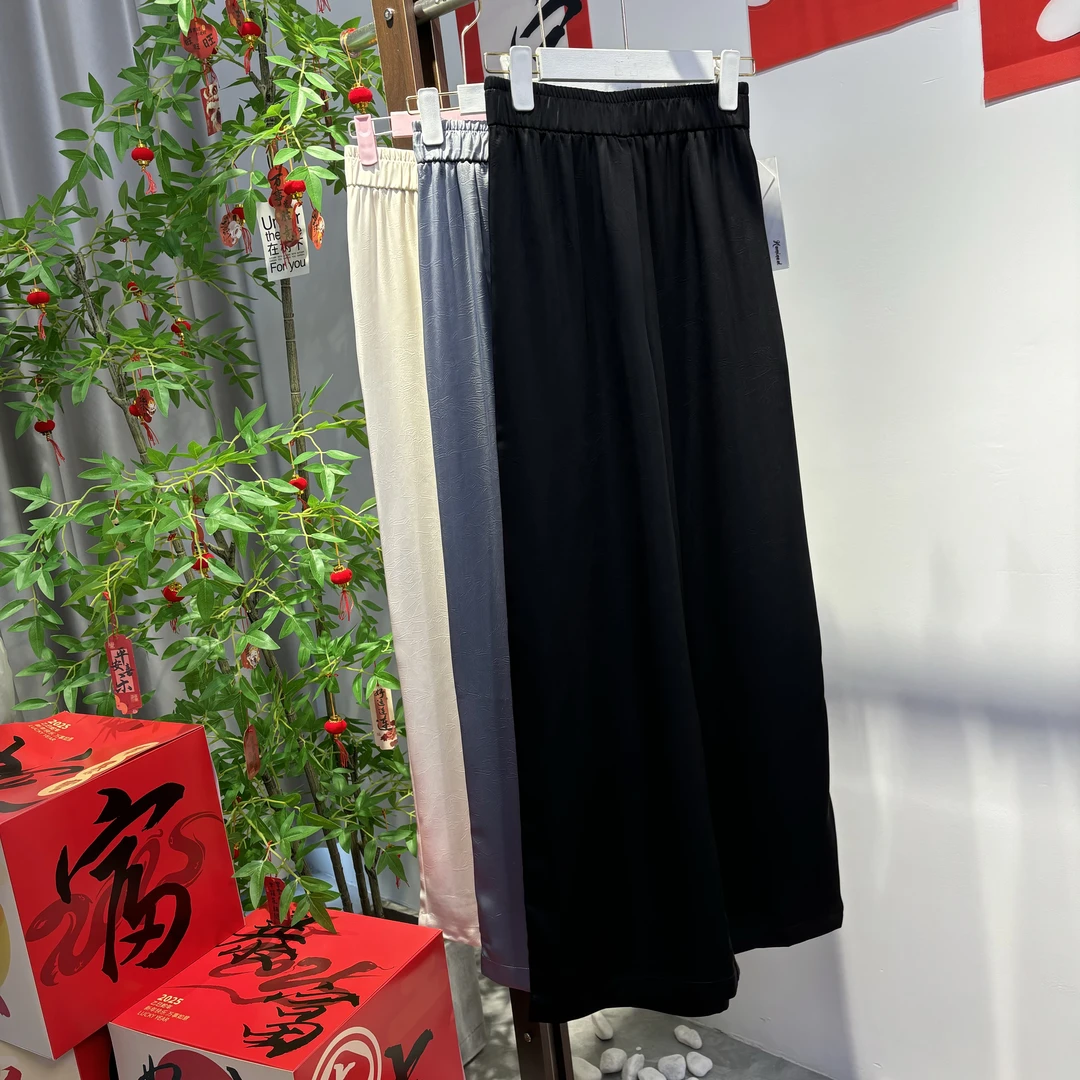 女士夏季国风休闲松紧腰直筒阔腿长裤 LX8593