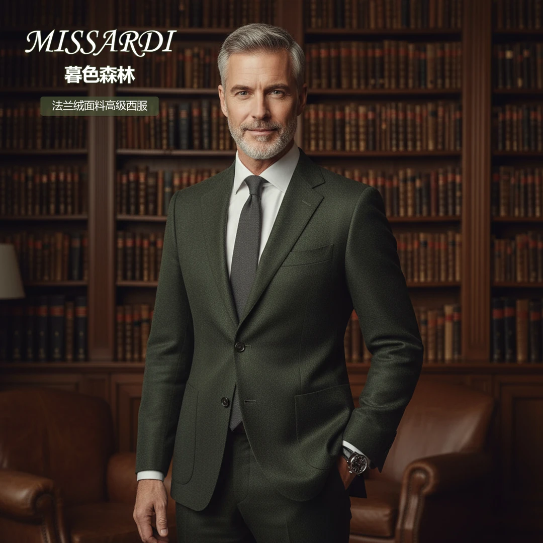 米纱迪【暮色森林】墨绿男士修身西装西服时尚休闲网红洋气炸街男装