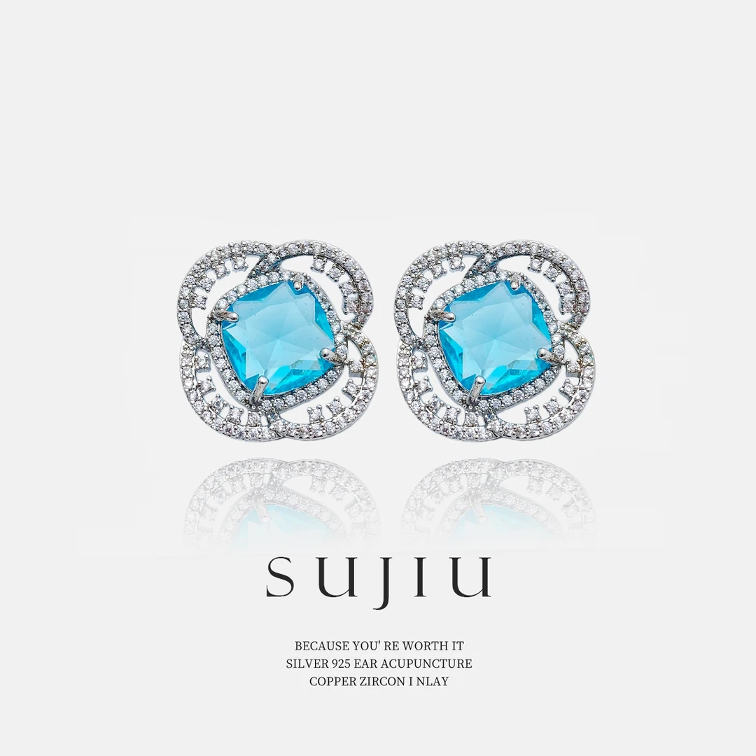 铜合金耳饰 SUJIU 925银针【海伦】精致蓝色气质耳钉耳环耳坠7157