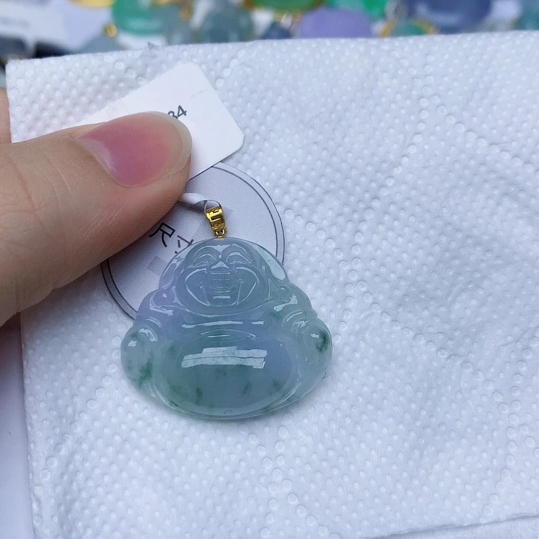 翡翠18K金镶嵌颈饰天然A货翡翠