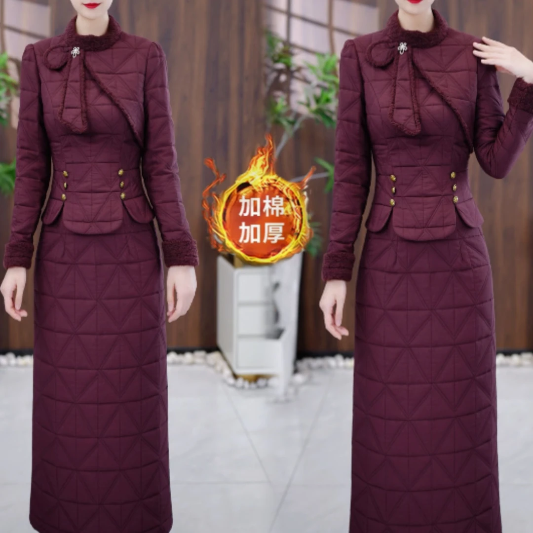 【上衣+半身裙】冬季新款时尚套装 百搭显瘦 夹棉加厚保暖两件套