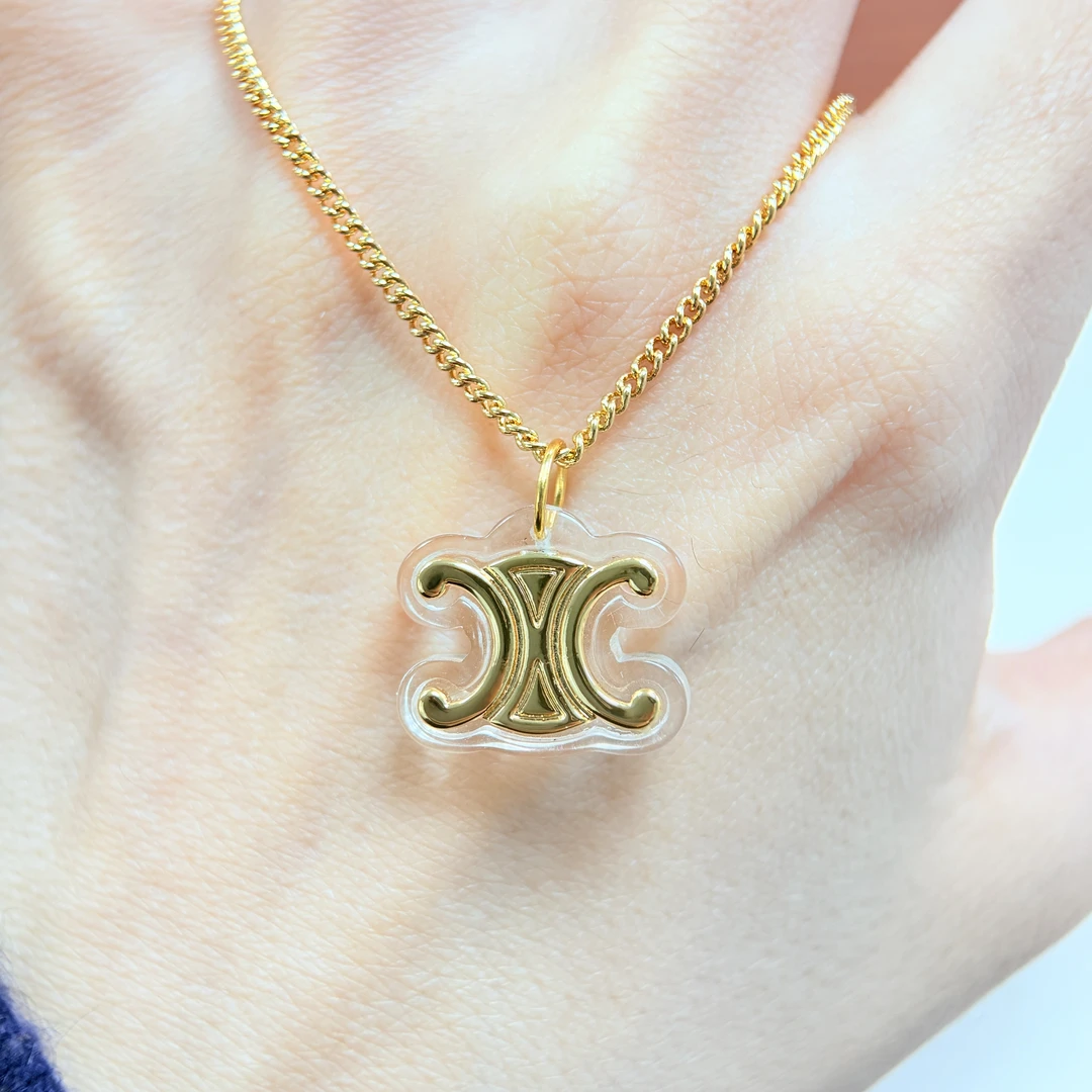 诵蝶 铜合金项链 金色吊坠透明亚克力项链FX01009B4