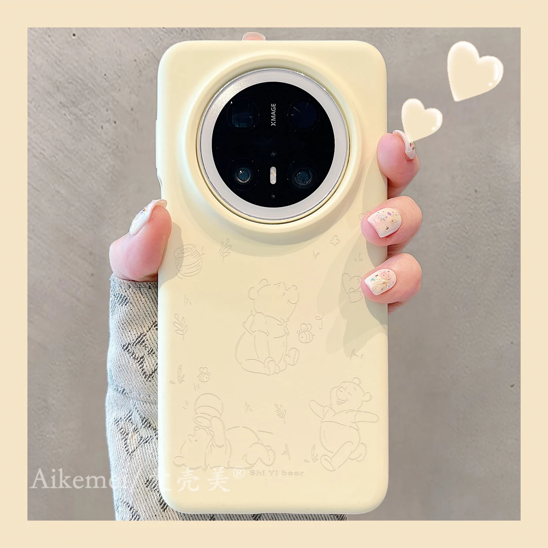 适用华为mate70pro+手机壳可爱卡通mate60pro+维尼熊肤感液态硅胶