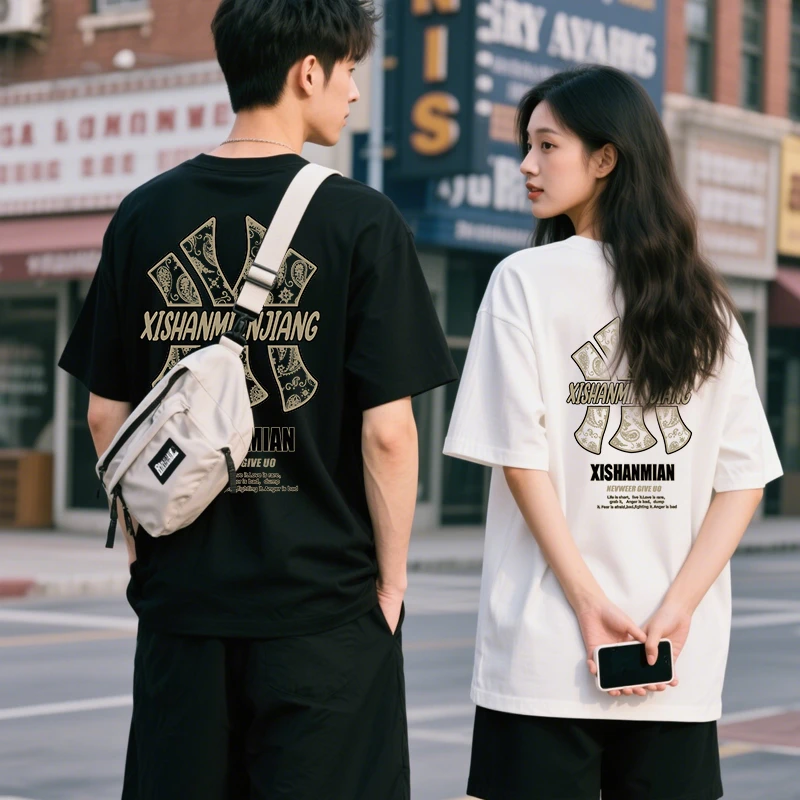 美式重磅解构短袖男夏季boxy版型T恤空气层拼接短袖上衣休闲圆领