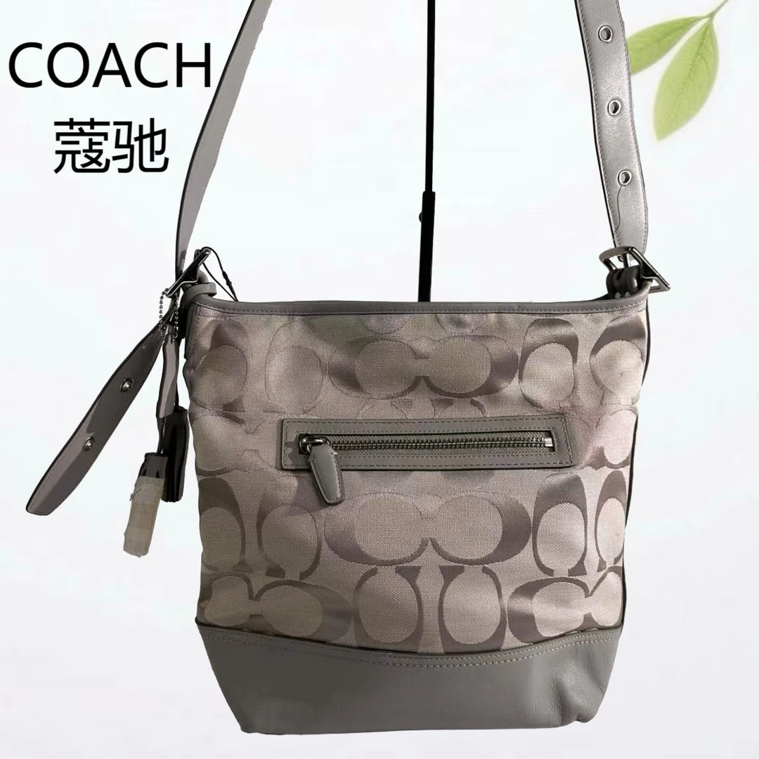 95新 COACH/蔻驰 老花拼灰单肩斜挎包G25803659底长23X30