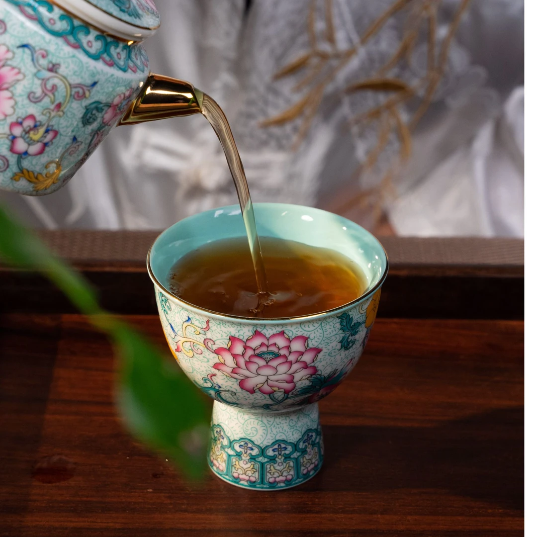 【西泠墨香上新】珐琅釉缠枝纹高足杯（绿色） HX0278