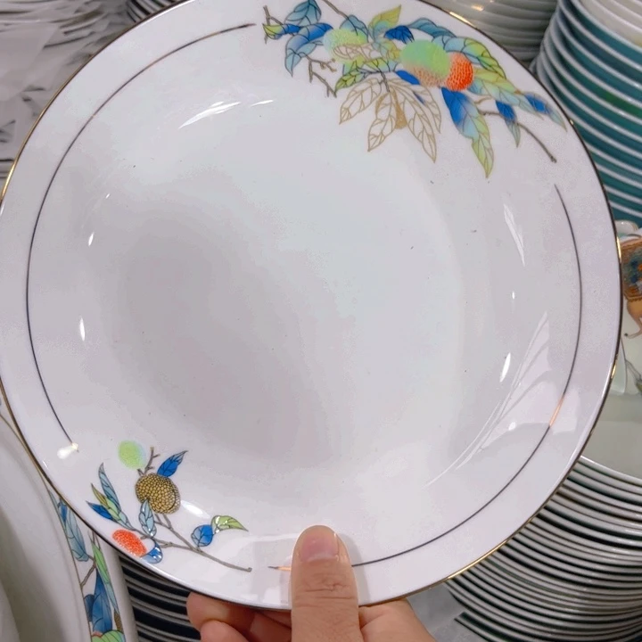 瓷片荔枝八寸深盘六个