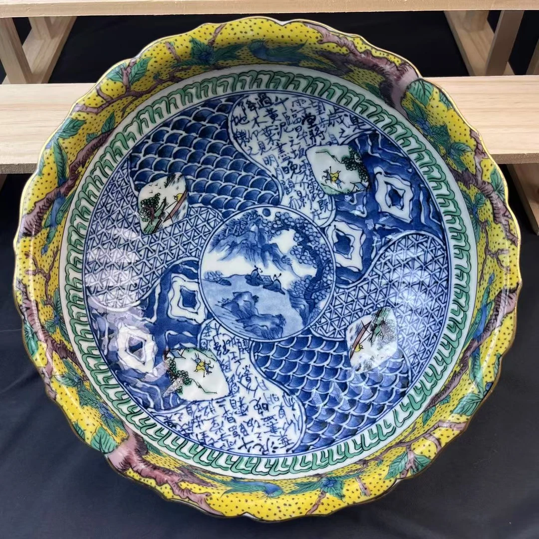 日本龙峰窑出品满手绘角质釉手绘精美大钵