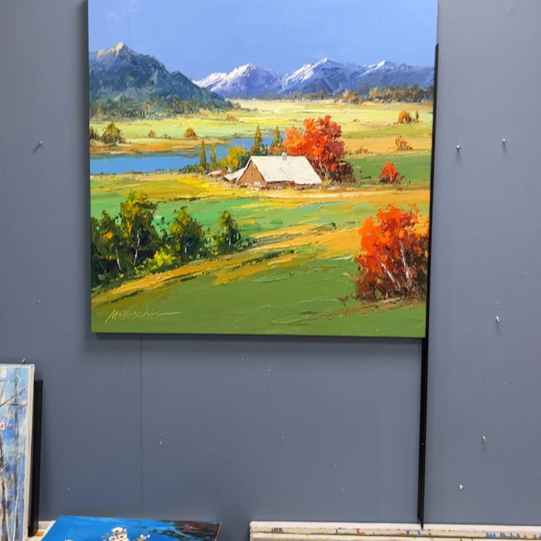 云***心手工手绘精品油画80+80厘米黑色框