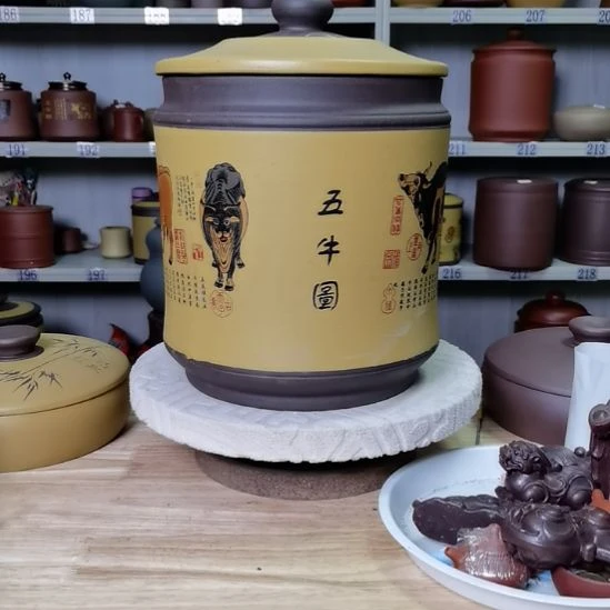 紫砂茶叶罐正品宝塔五牛图九饼茶叶罐9