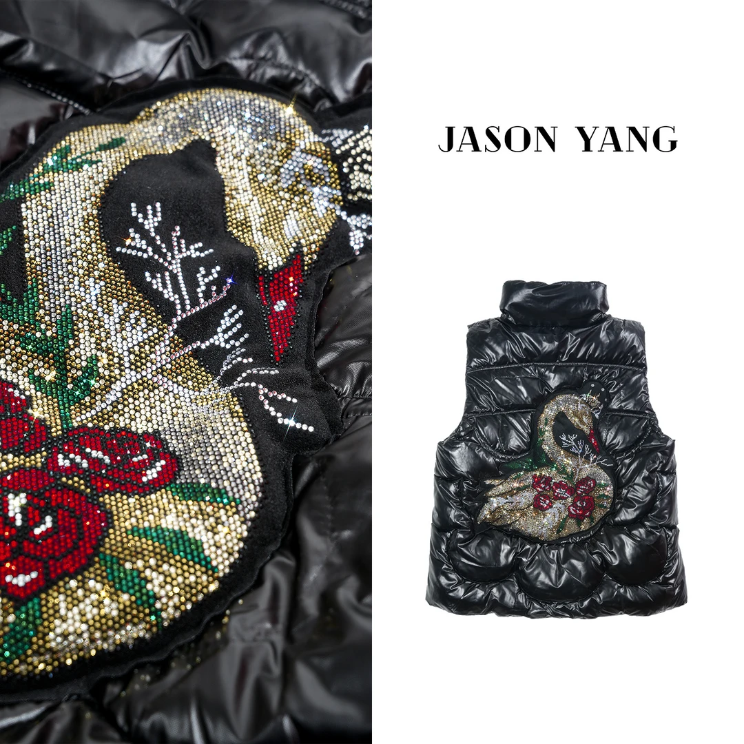 丽丽家 秋冬新款天鹅刺绣烫钻时尚百搭马甲