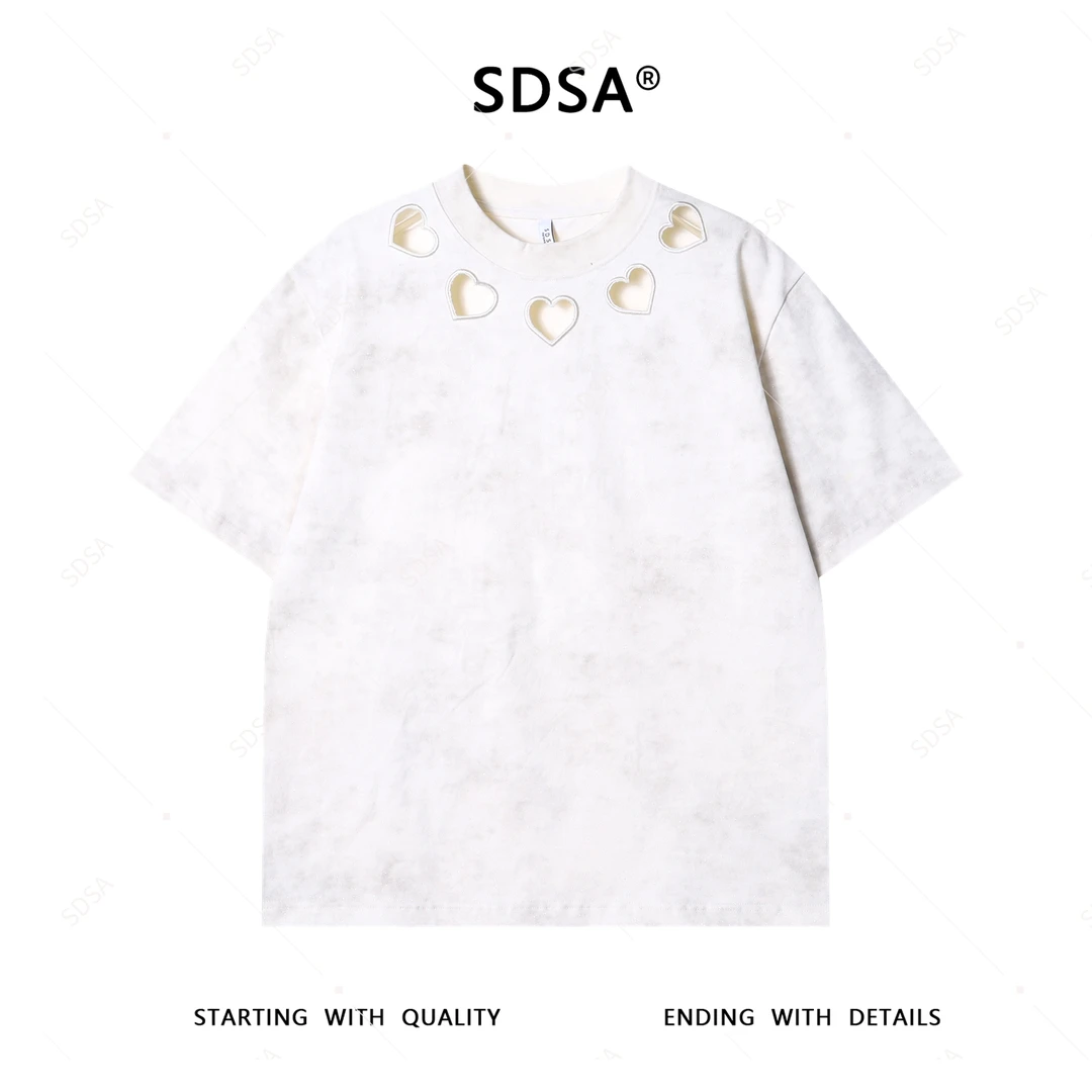 夏季高级感新款男士韩系爱心镂空短袖T恤百搭满天星轻奢圆领上衣