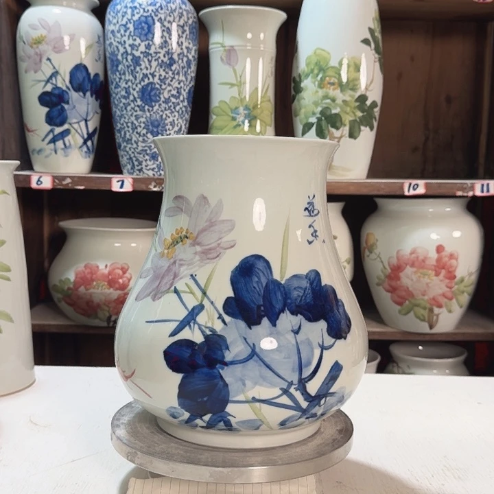 瓶高27鱼尾青花荷花新款新款陶瓷陶瓷