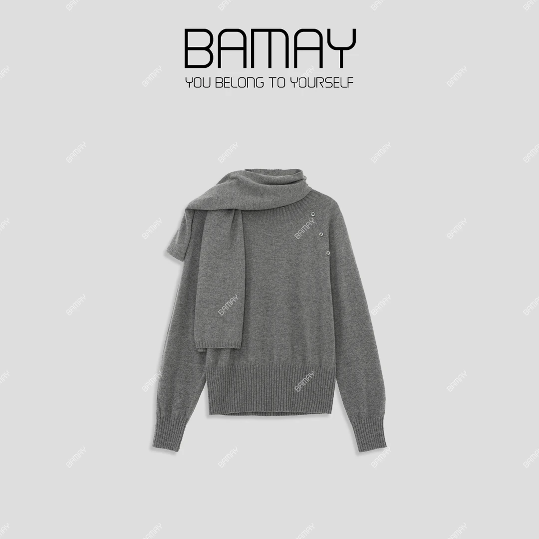 【BAMAY】秋季韩系休闲宽松围巾领百搭长袖毛衣XH243MY96C