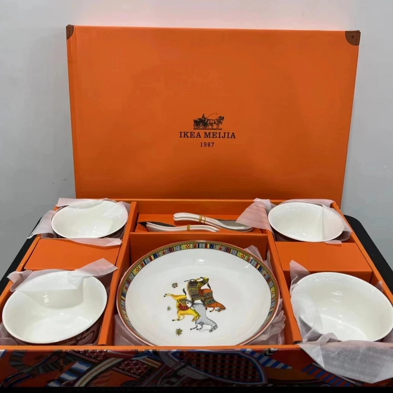 陶瓷餐具套装礼盒装爱马橙年会大气商务节日高级礼品乔迁礼物