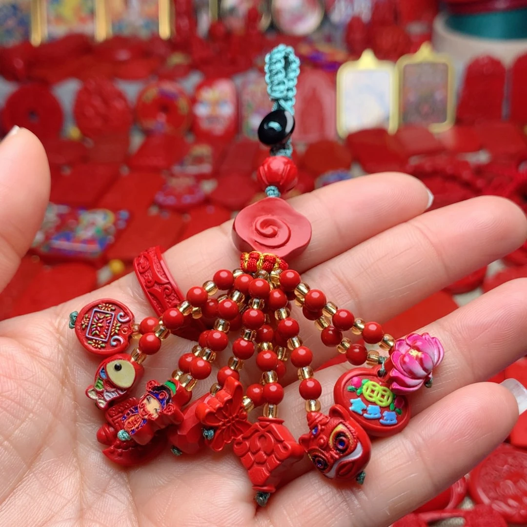 天然辰砂工艺品朱砂钥匙扣包包挂