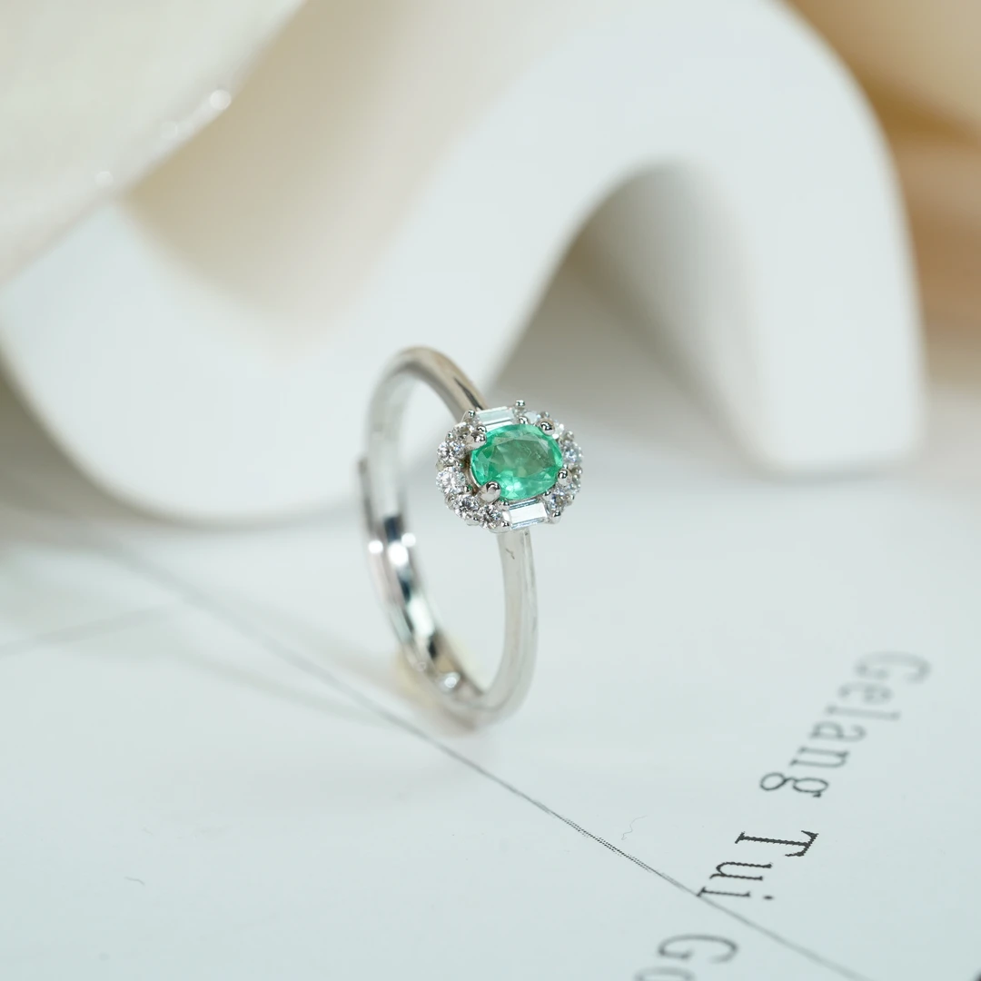 【小北好物】S925银镶嵌天然祖母绿戒指【约4*5mm】-17QS23X9