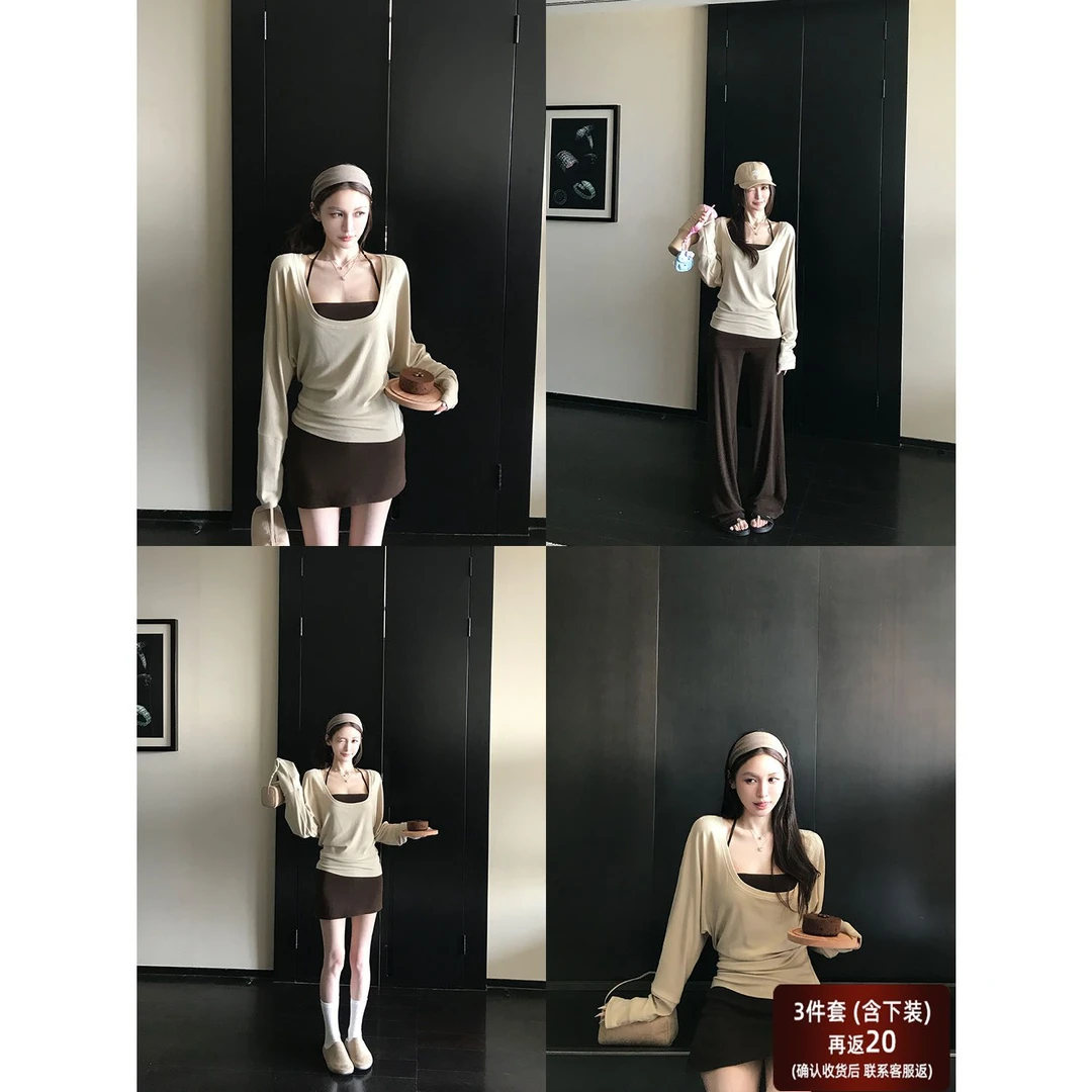 SKKSkk Store'姐系松弛'天丝醋酸羊毛纯欲慵懒4件套气质轻盈无感