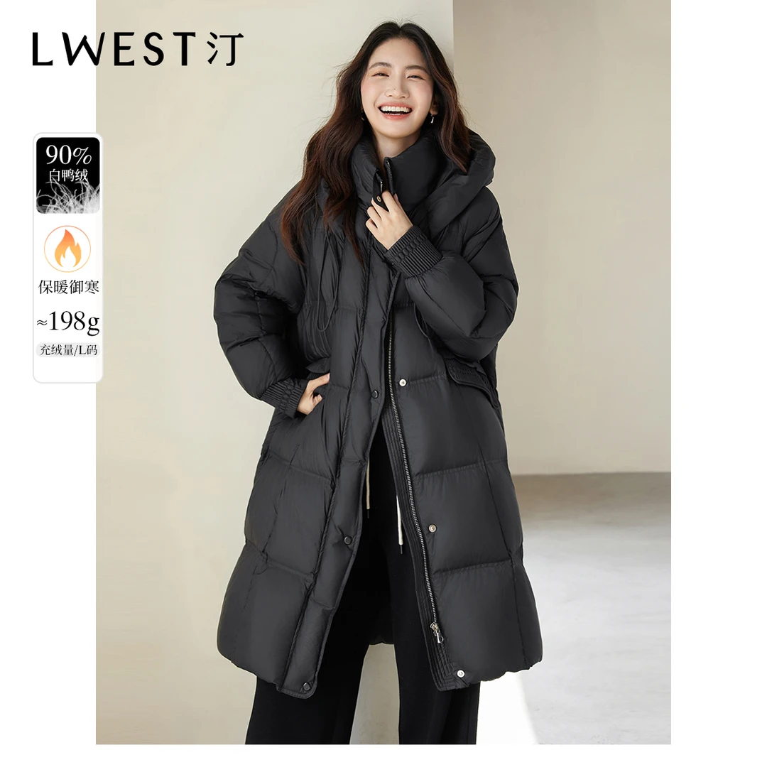 Z朗文斯汀黑色白鸭绒羽绒服中长款冬季新款韩版连帽显瘦保暖外套