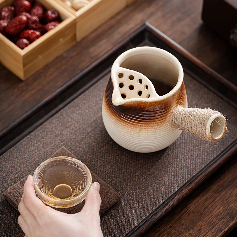 围炉煮茶粗陶罐茶煮茶器可干烧煮茶壶烤茶泡茶侧把茶罐煮奶茶陶罐