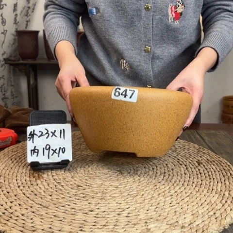 紫砂花盆柴烧中号光素窝口647