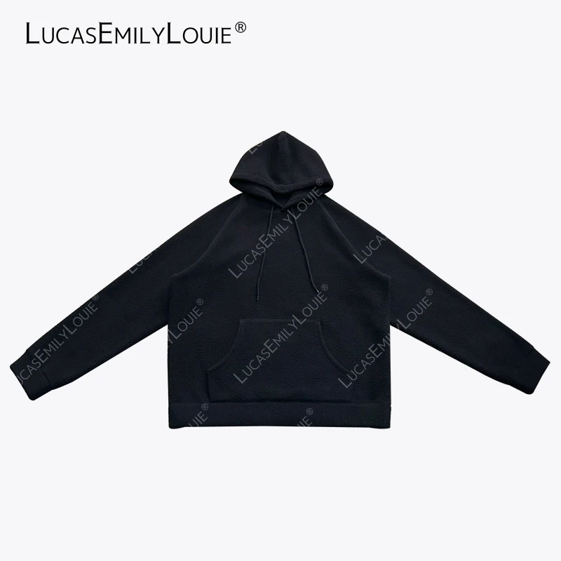 LUCASEMILYLOUIE欢姐0220连帽套头纯色摇粒绒男装卫衣2521101