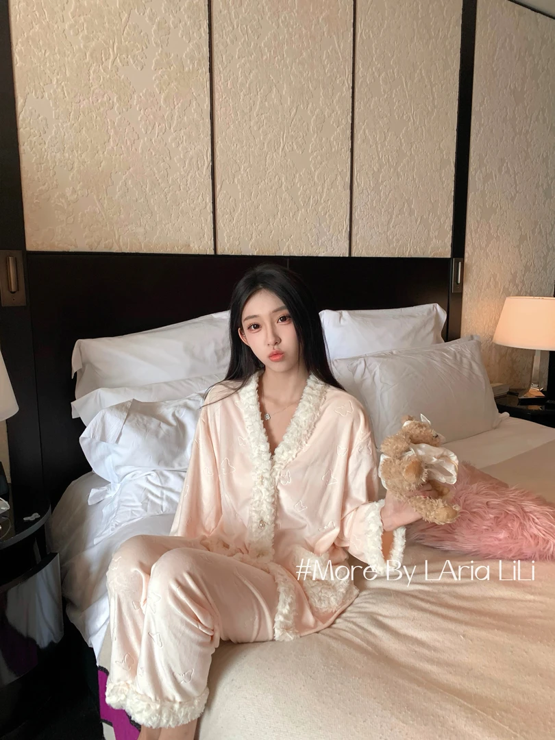 LAria蝶梦珍珠 睡衣女海岛绒秋季2025新款秋冬款纯欲家居服高级感