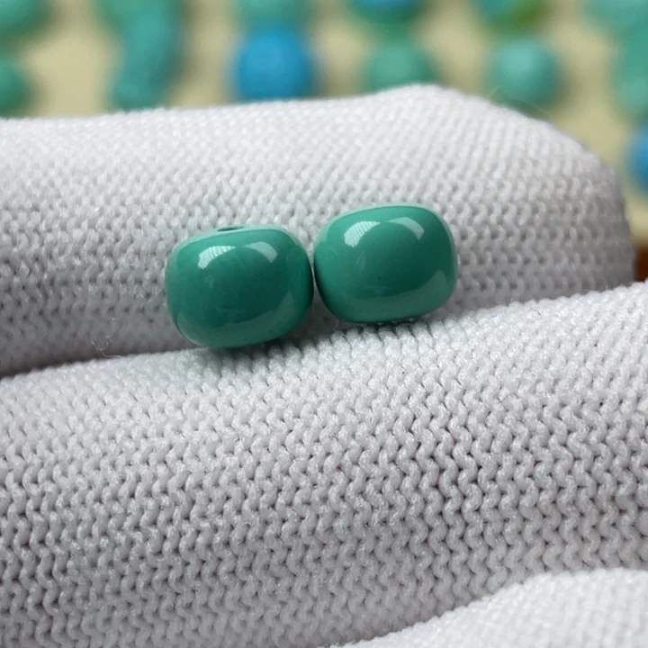 高瓷蓝绿色卡8老型一对