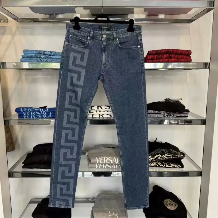全新未使用 VERSACE/范思哲 范思哲纯色回形纹Logo印花牛仔裤男款