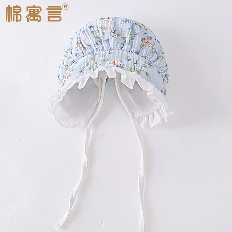 宝宝帽子春夏季洋气胎帽婴儿护囟门遮阳帽纯棉纱布薄款女童公主帽