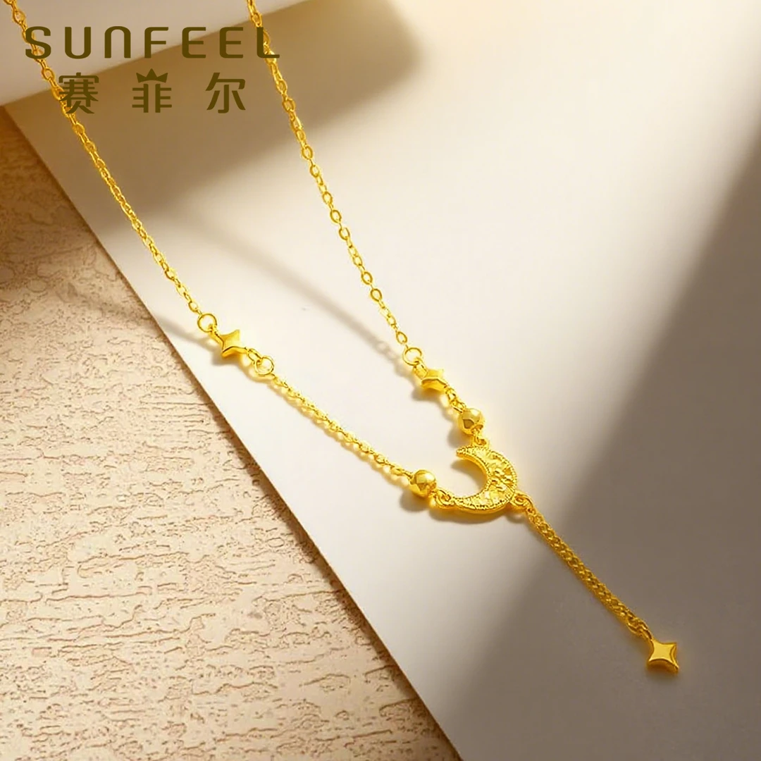 赛菲尔5G精品足金999鱼鳞小月亮黄金套链时尚套链5GTS0240333