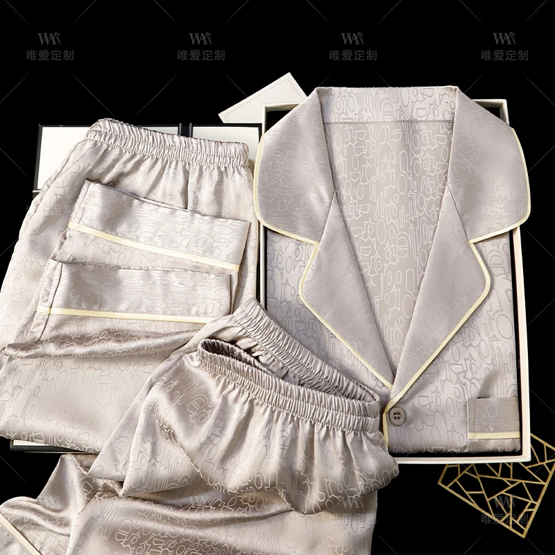100%桑蚕丝【礼盒装】真丝睡衣男士夏季三件套送男友老公爸爸礼物