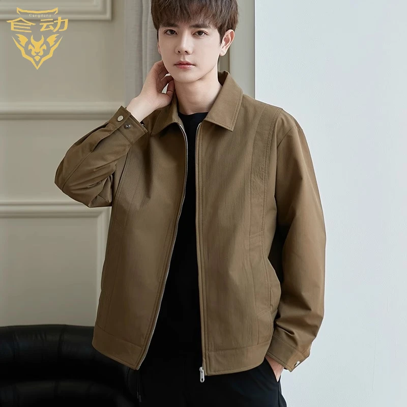秋冬季新款时尚高端夹克男装潮流挺括外套男休闲翻领短款宽松上衣