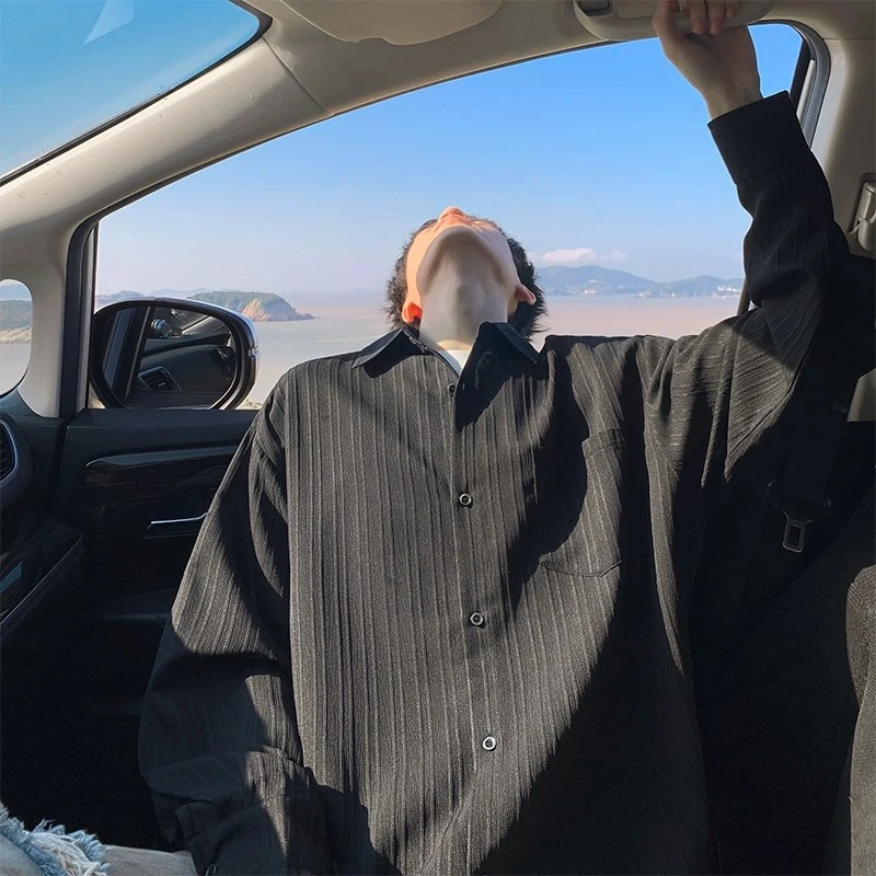 简约风干净清爽穿搭长袖衬衫宽松条纹通勤休闲衬衣松弛感外套男款