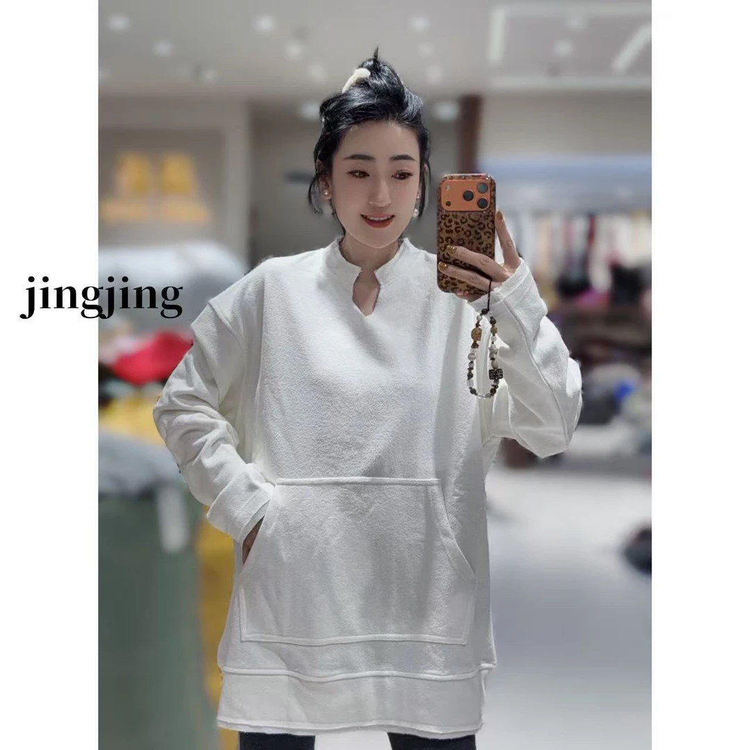 冬季新款宽松大版时尚百搭V领长袖卫衣(75523)