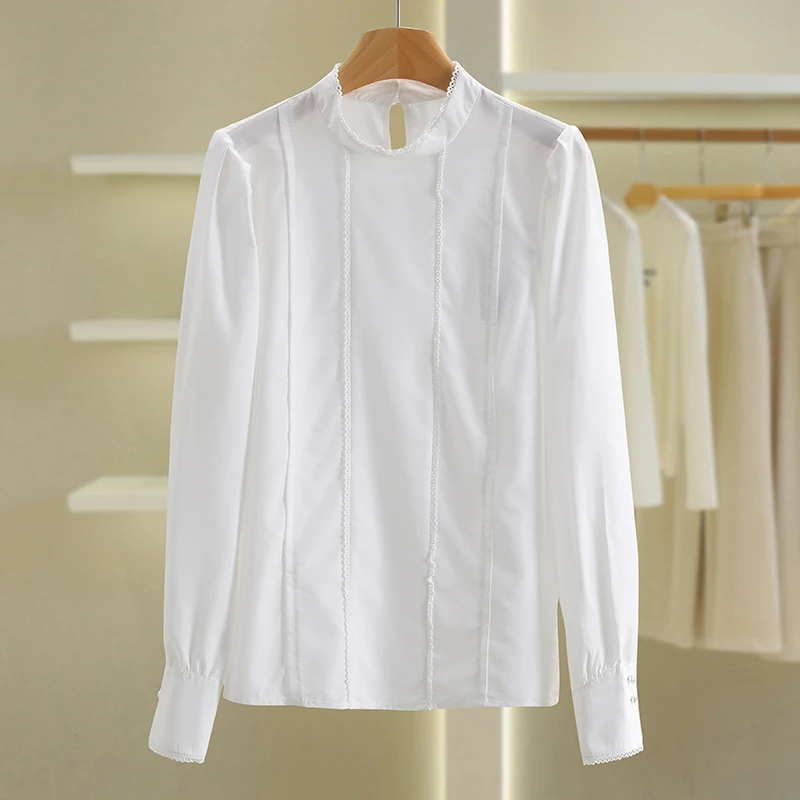 【伍莎-自营】简约纯色宽松立领长袖套头衬衫#VZA38S005