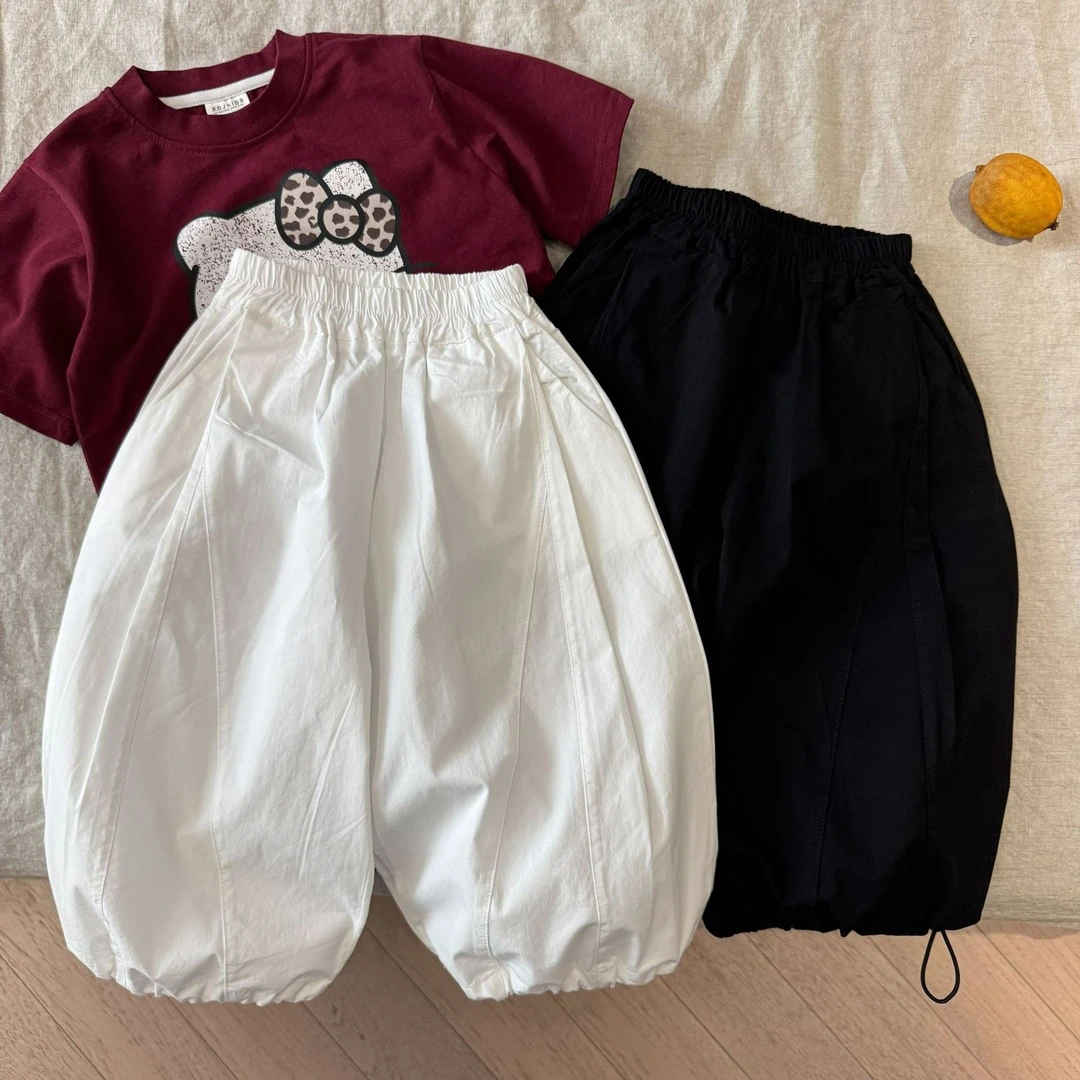 【高品质】儿童初秋薄款水洗纯棉休闲裤韩版洋气宽松阔腿束脚抽绳裤