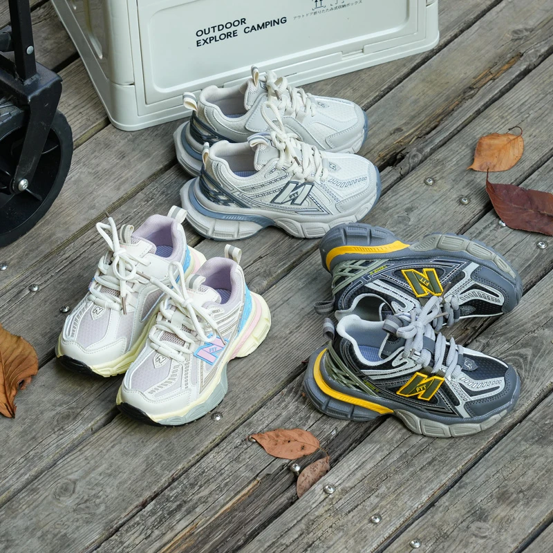 2025春季新款童鞋老爹鞋复古机能中性风中大童透气运动潮鞋跑步鞋