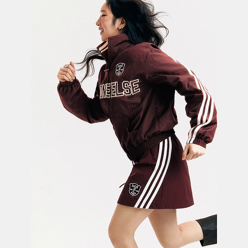 NO ONE ELSE美式复古女装运动女装秋季学院宽松运动长袖夹克字母