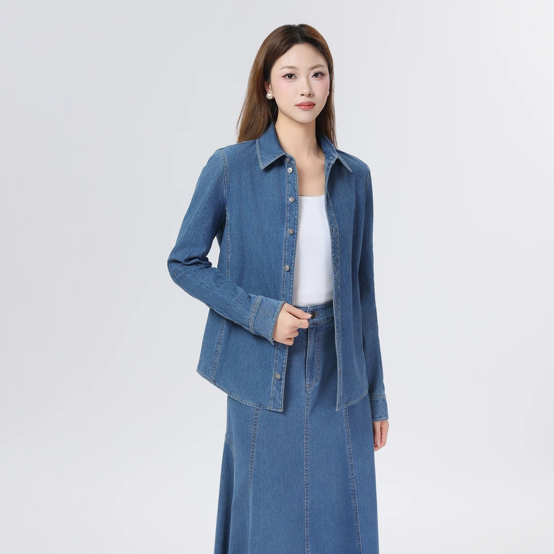 AMASS/阿玛施25春夏新款衬衣简约气质长袖上衣polo领衬衫530017