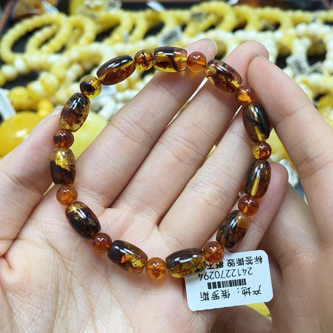 未镶嵌蜜蜡裸石随型花珀手串7➕mm福利