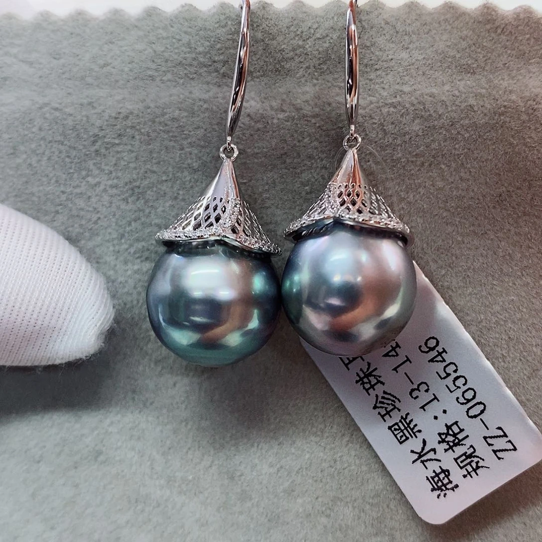 银S925镶嵌耳饰海水珍珠13-14