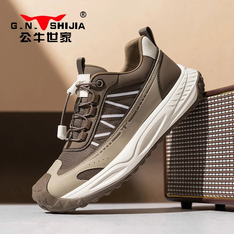 公牛世家男鞋春季新款休闲运动鞋增高老爹鞋透气网面鞋时尚百搭鞋
