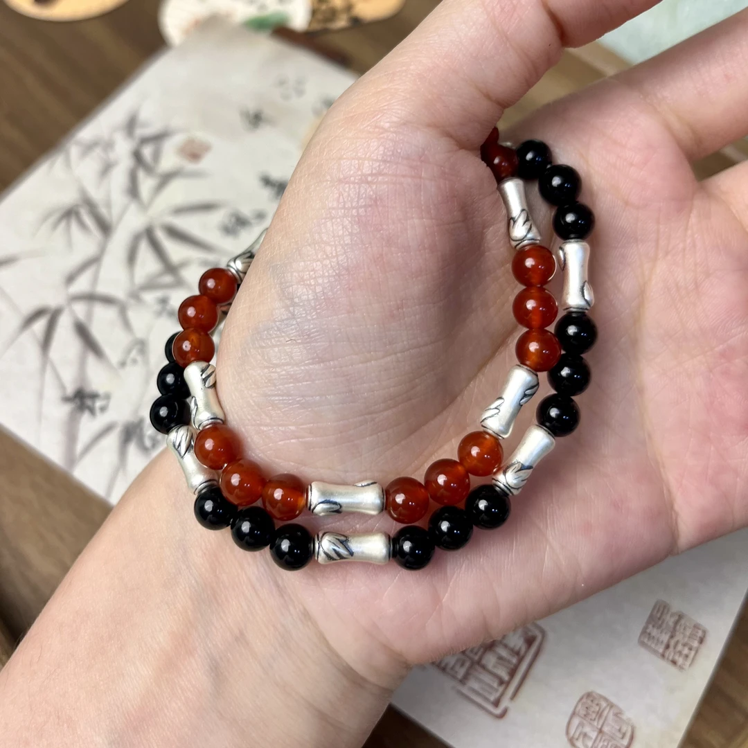足银手链 足银999节节高升学业事业双丰收纯银手链天然